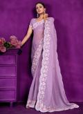Attractive Embroidered Shimmer Lavender Classic Designer Saree - 2