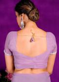 Attractive Embroidered Shimmer Lavender Classic Designer Saree - 4