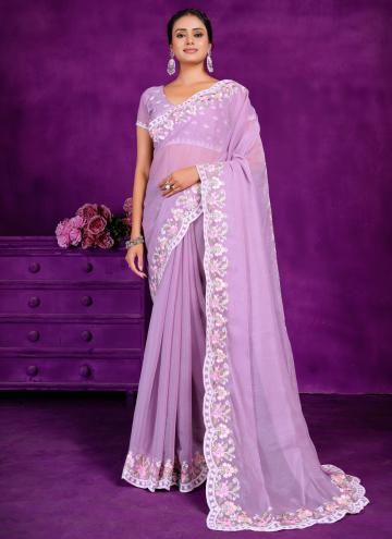 Attractive Embroidered Shimmer Lavender Classic Designer Saree