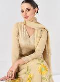 Attractive Embroidered Silk Cream Designer Gown - 1