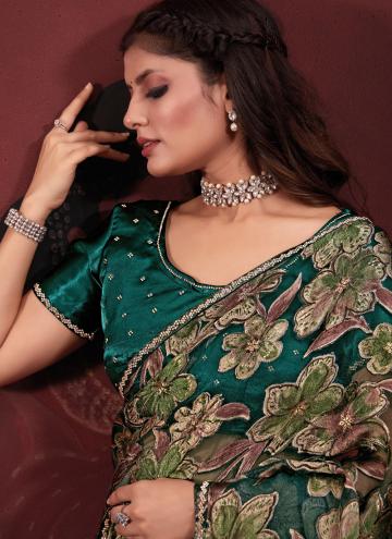 Attractive Green Brasso Diamond Work Trendy Saree for Ceremonial