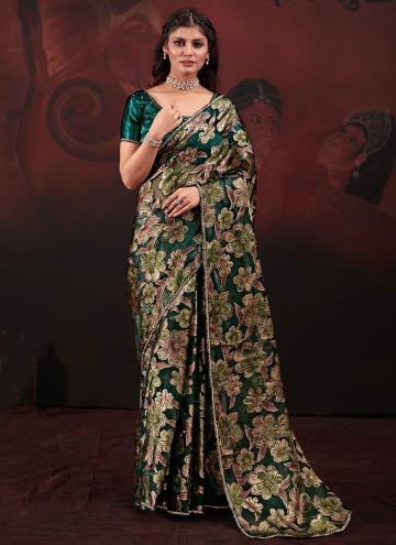 Attractive Green Brasso Diamond Work Trendy Saree for Ceremonial
