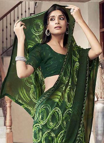 Attractive Green Georgette Printed Trendy Saree for Ceremonial