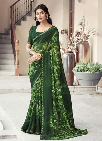 Attractive Green Georgette Printed Trendy Saree for Ceremonial