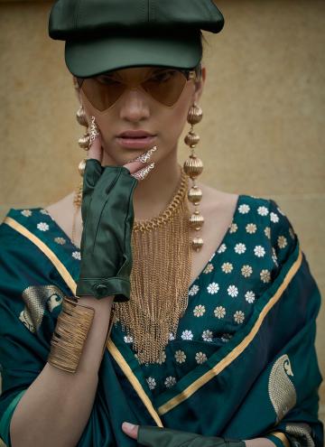 Attractive Green Satin Woven Designer Saree