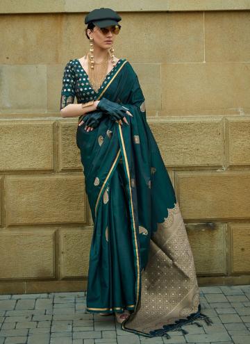 Attractive Green Satin Woven Designer Saree