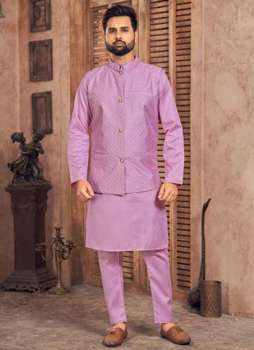 Attractive Lavender Banglori Silk Embroidered Kurta Payjama With Jacket for Engagement