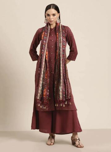 Attractive Maroon Cotton  Embroidered Salwar Suit 