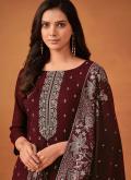 Attractive Maroon Georgette Embroidered Trendy Salwar Kameez for Ceremonial - 1