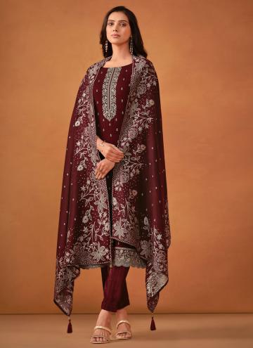 Attractive Maroon Georgette Embroidered Trendy Salwar Kameez for Ceremonial