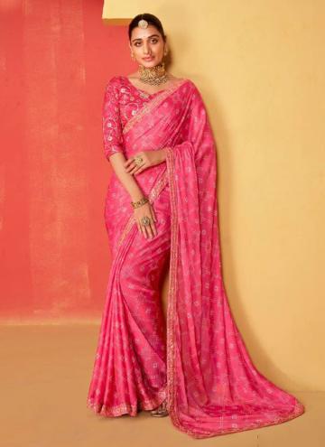 Attractive Pink Chiffon Embroidered Classic Designer Saree