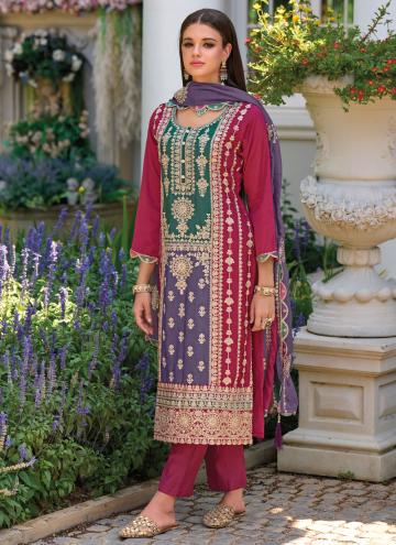 Attractive Pink Chinon Embroidered Designer Salwar Kameez