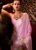Attractive Pink Satin Silk Woven Classic Designer Saree - 1