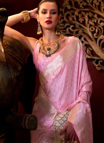 Attractive Pink Satin Silk Woven Classic Designer Saree