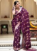 Attractive Purple Banarasi Jacquard Work Contemporary Saree for Ceremonial - 2