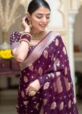 Attractive Purple Banarasi Jacquard Work Contemporary Saree for Ceremonial - 3