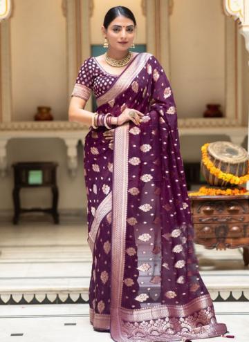 Attractive Purple Banarasi Jacquard Work Contemporary Saree for Ceremonial