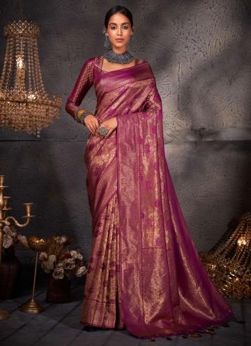 Attractive Purple Kanjivaram Silk Woven Trendy Saree