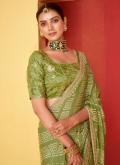 Attractive Sea Green Chiffon Embroidered Designer Saree - 1