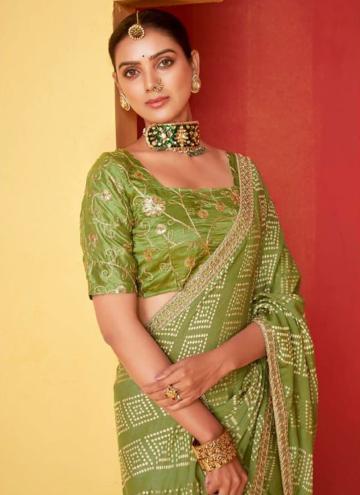 Attractive Sea Green Chiffon Embroidered Designer Saree