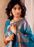 Attractive Teal Banarasi Woven Trendy Saree for Ceremonial - 1