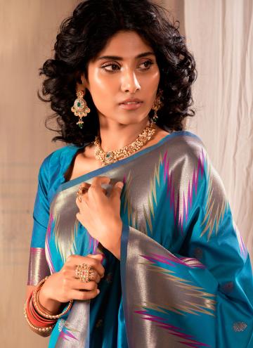 Attractive Teal Banarasi Woven Trendy Saree for Ceremonial