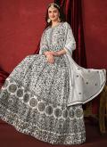 Attractive White Faux Georgette Embroidered Floor Length Suit for Engagement - 2