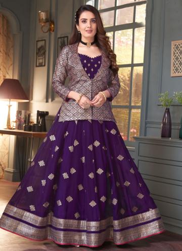 Attractive Woven Silk Purple Readymade Lehenga Choli