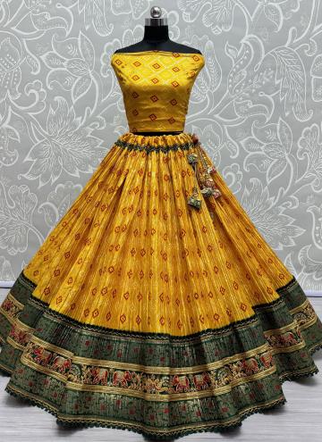 Attractive Yellow Cotton  Embroidered A Line Lehenga Choli