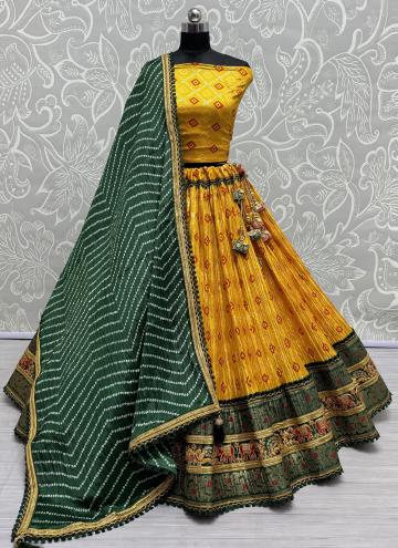 Attractive Yellow Cotton  Embroidered A Line Lehen