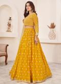 Attractive Yellow Georgette Embroidered A Line Lehenga Choli for Engagement - 3