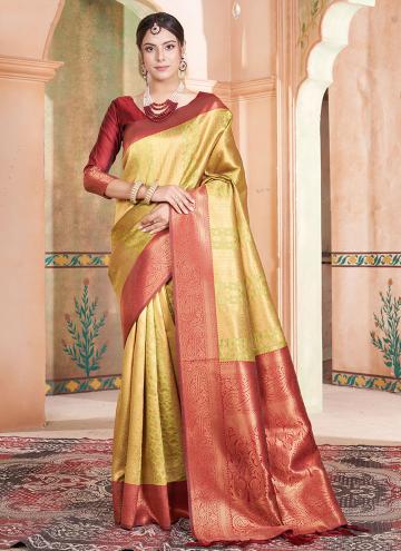 Attractive Yellow Kanjivaram Silk Woven Contemporary Saree