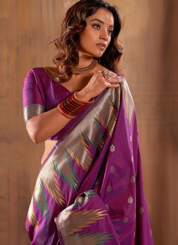 Banarasi Classic Designer Saree in Purple Enhanced with Woven