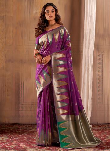Banarasi Classic Designer Saree in Purple Enhanced with Woven