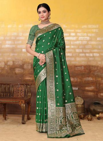 Banarasi Designer Saree in Green Enhanced with Woven