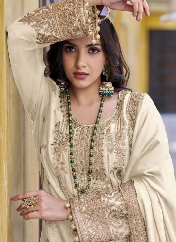 Beads Chinon Cream Pakistani Suit