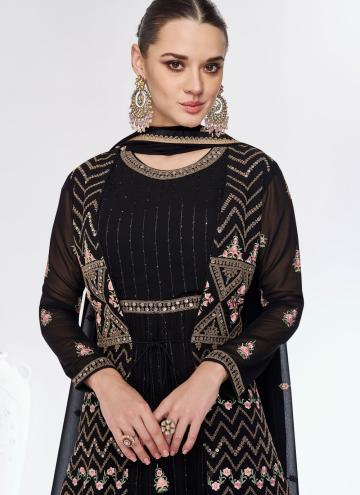 Beautiful Black Chinon Embroidered Readymade Designer Gown