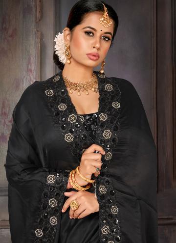 Beautiful Black Georgette Embroidered Classic Designer Saree