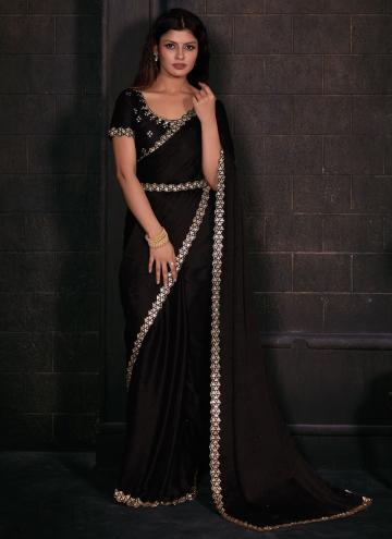 Beautiful Black Georgette Satin Zircon Classic Designer Saree for Ceremonial
