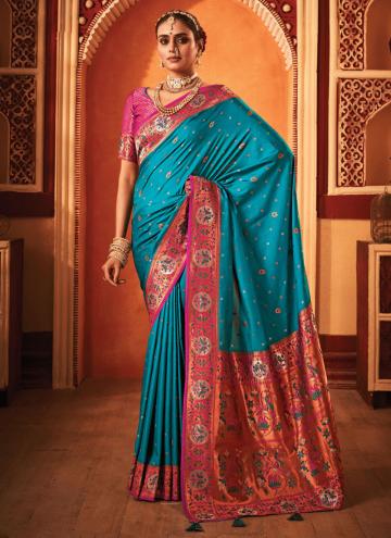 Beautiful Blue Banarasi Swarovski Classic Designer Saree for Ceremonial
