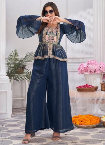 Beautiful Blue Shimmer Georgette Embroidered Salwar Suit for Ceremonial