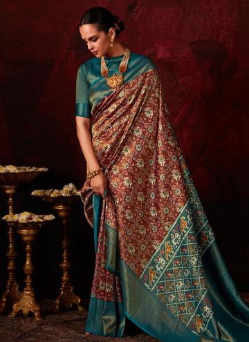 Beautiful Brown Silk Digital Print Trendy Saree
