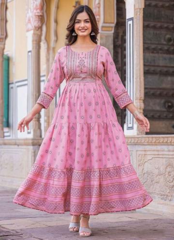 Beautiful Digital Print Rayon Pink Designer Gown