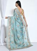 Beautiful Embroidered Organza Turquoise Contemporary Saree - 1