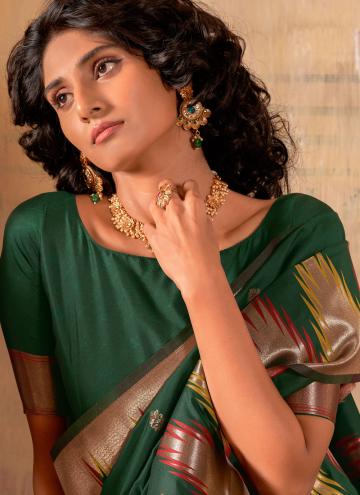Beautiful Green Banarasi Woven Classic Designer Saree for Ceremonial