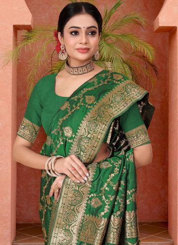 Beautiful Green Banarasi Woven Trendy Saree