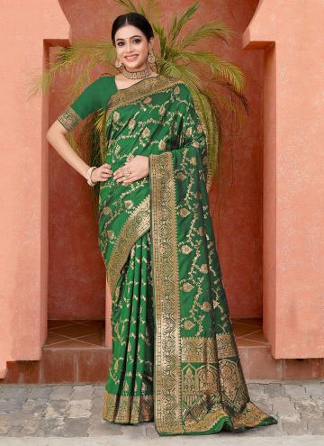 Beautiful Green Banarasi Woven Trendy Saree