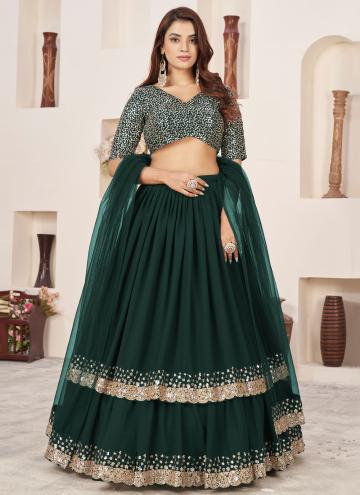 Beautiful Green Georgette Embroidered A Line Lehen