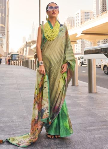 Beautiful Green Satin Digital Print Trendy Saree for Casual