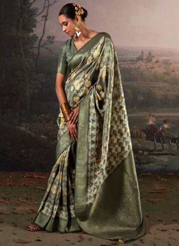 Beautiful Green Silk Digital Print Classic Designer Saree
